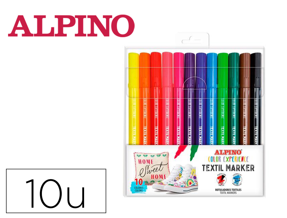 MARCADOR ALPINO TEXTIL MARKER COLOR EXPERIENCE ESTOJO DE 10 UNIDADES CORES SORTIDAS
