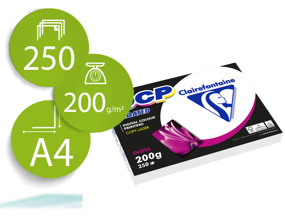 PAPEL FOTOCOPIA COLOR DCP COATED GLOSSY DIN A4 200 GR EMBALAGEM 250 FOLHAS