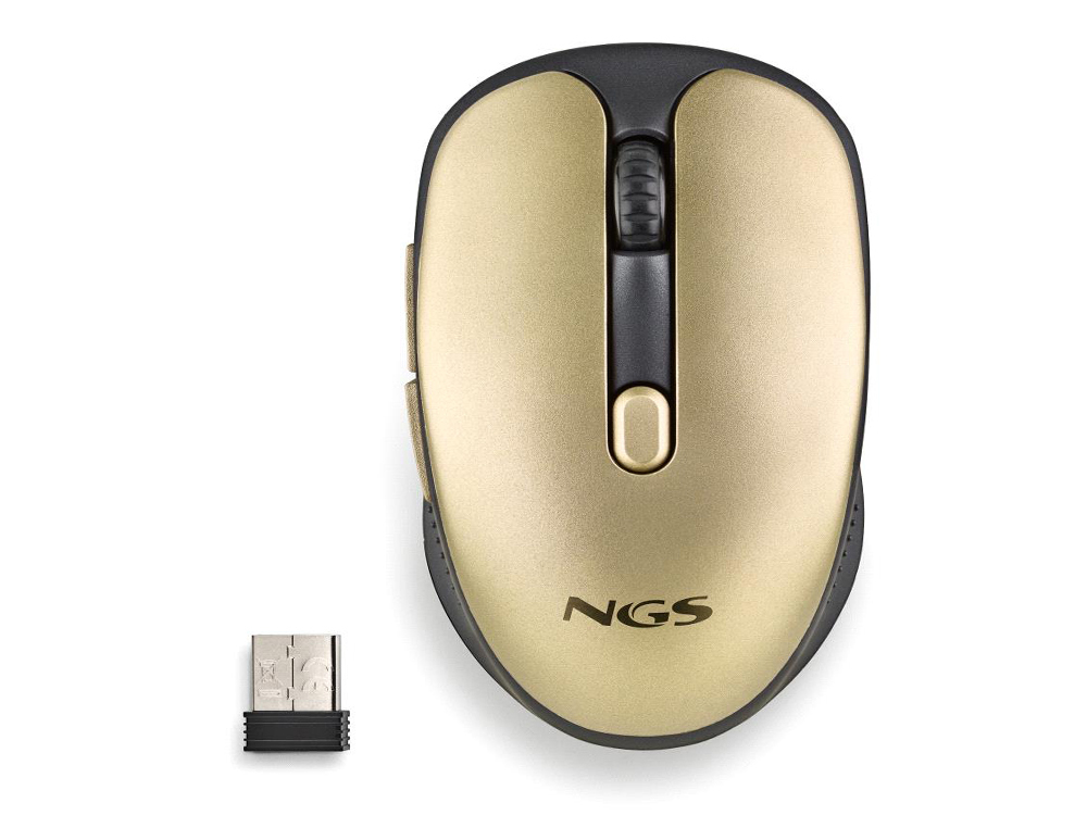 RATO NGS EVO RUST OTICO 800/1200/1600 DPI SEM FIOS 5 BOTOES TECLAS SILENCIOSAS RECETOR USB 2,4 GHZ DOURADO