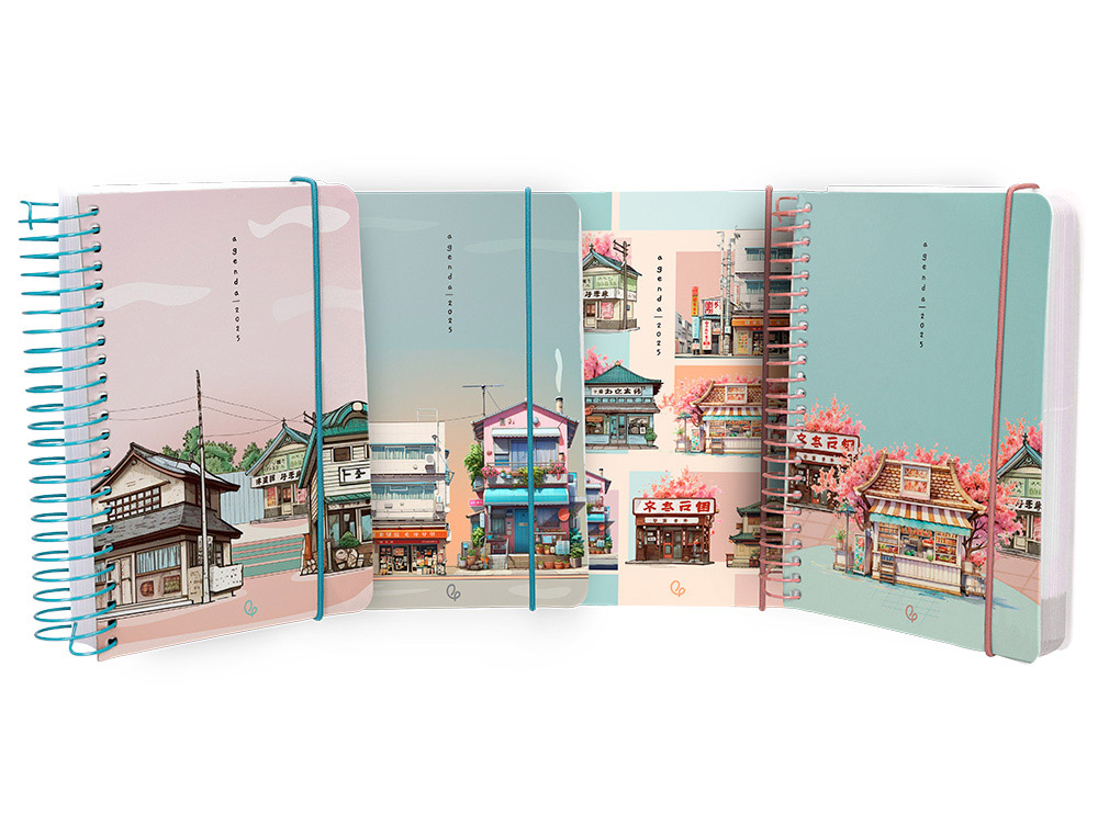 AGENDA ESPIRAL LIDERPAPEL SANTORINI A6 2025 DIA PAGINA 4 DESENHOS SORTIDOS PAPEL 60 GR