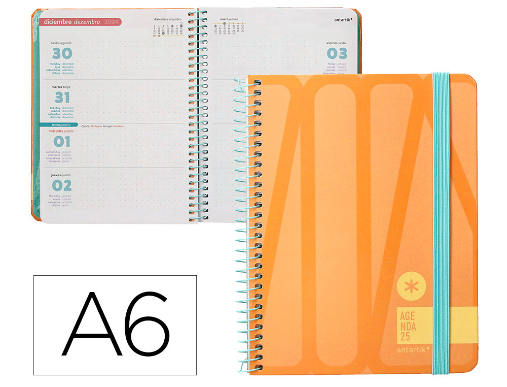 AGENDA ENCADERNADA ANTARTIK BOLD A6+ 2025 SEMANA VISTA COR ROSA PESSEGO PAPEL 80 GR