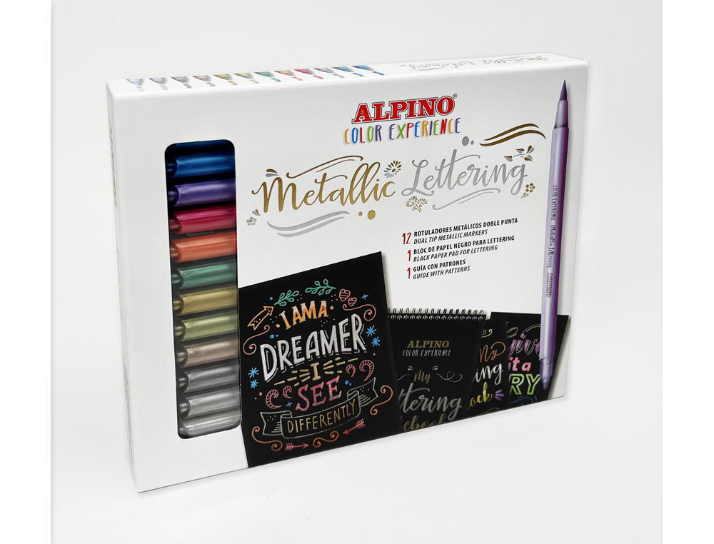MARCADOR ALPINO METALLIC LETTERING DUPLA PONTA ESTOJO DE 10 UNIDADES CORES SORTIDAS