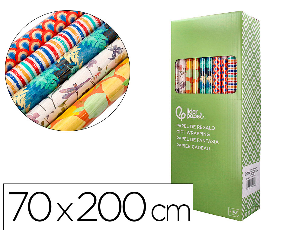 PAPEL FANTASIA LIDERPAPEL TODO ANO ROLO LARGURA 70 CM COMPRIMENTO 2 MT GRAMAGEM 60 GR DESENHOS SORTIDOS B-2024