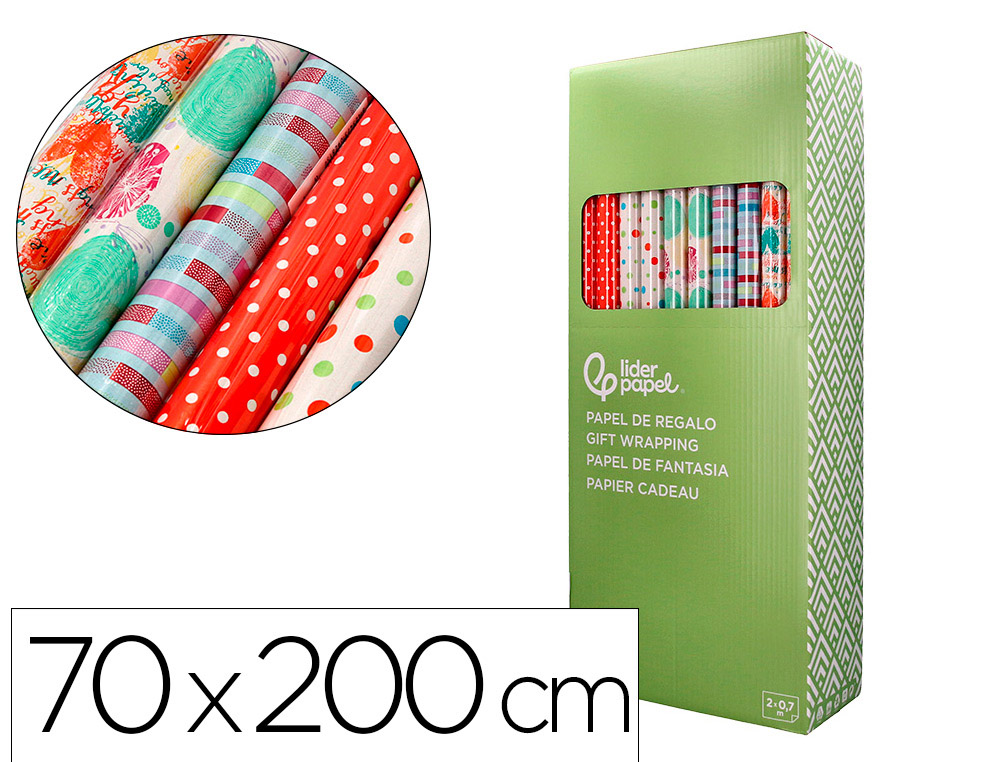 PAPEL FANTASIA LIDERPAPEL TODO ANO ROLO LARGURA 70 CM COMPRIMENTO 2 MT GRAMAGEM 60 GR DESENHOS SORTIDOS C-2024