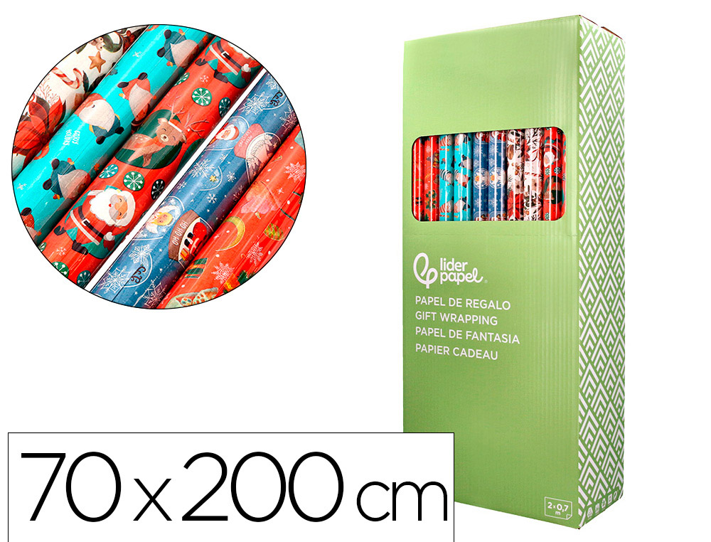 PAPEL FANTASIA LIDERPAPEL NATAL ROLO LARGURA 70 CM COMPRIMENTO 2 MT GRAMAGEM 60 GR DESENHOS SORTIDOS C-2024