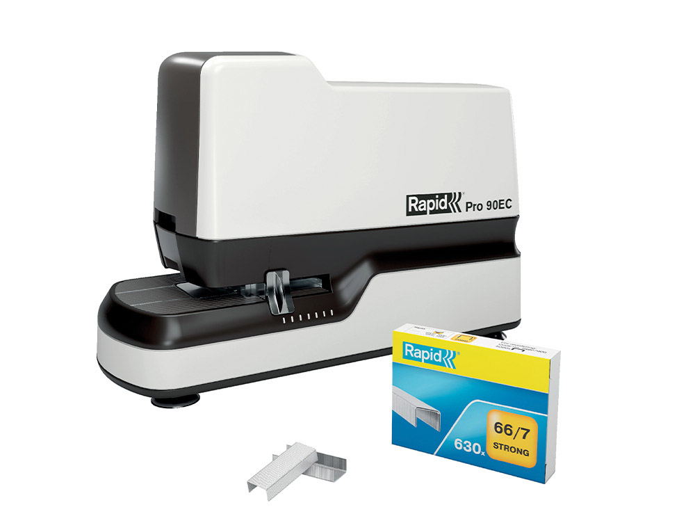 AGRAFADOR RAPID PRO 90EC ELETRICO BRANCO CAPACIDADE 50 FOLHAS USA AGRAFES N 66 E N 44