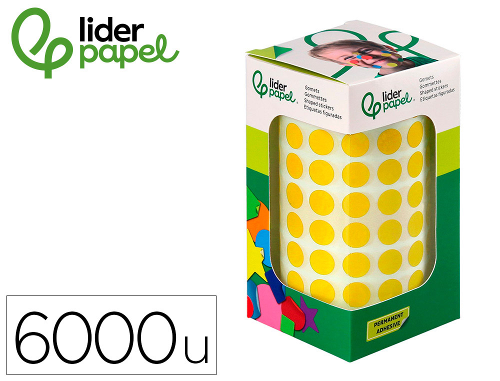 ETIQUETAS ESCOLAR LIDERPAPEL AUTOADESIVAS CIRCULOS 10,5 MM AMARELO ROLO DE 6000 UNIDADES EM CAIXA DE CARTAO