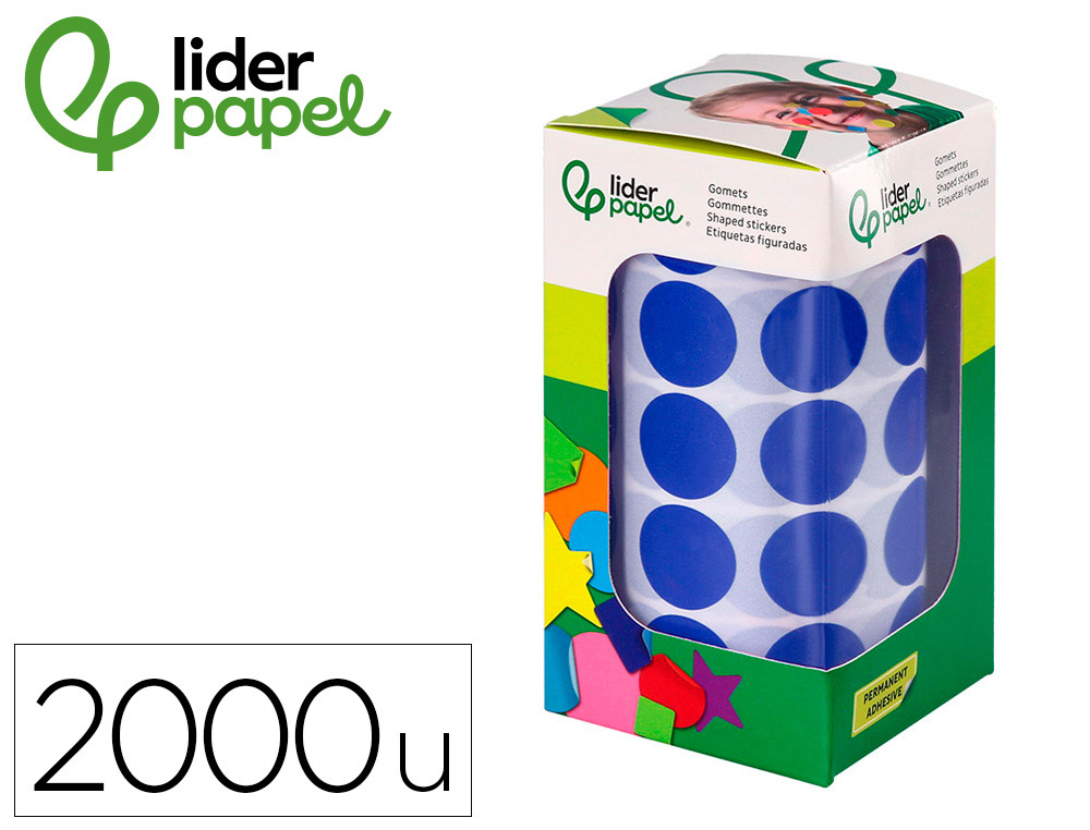ETIQUETAS ESCOLAR LIDERPAPEL AUTOADESIVAS CIRCULOS 20 MM AZUL ROLO DE 2000 UNIDADES EM CAIXA DE CARTAO