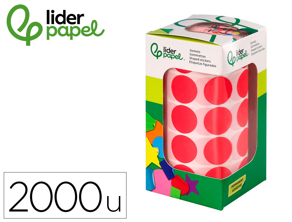 ETIQUETAS ESCOLAR LIDERPAPEL AUTOADESIVAS CIRCULOS 20 MM VERMELHO ROLO DE 2000 UNIDADES EM CAIXA DE CARTAO