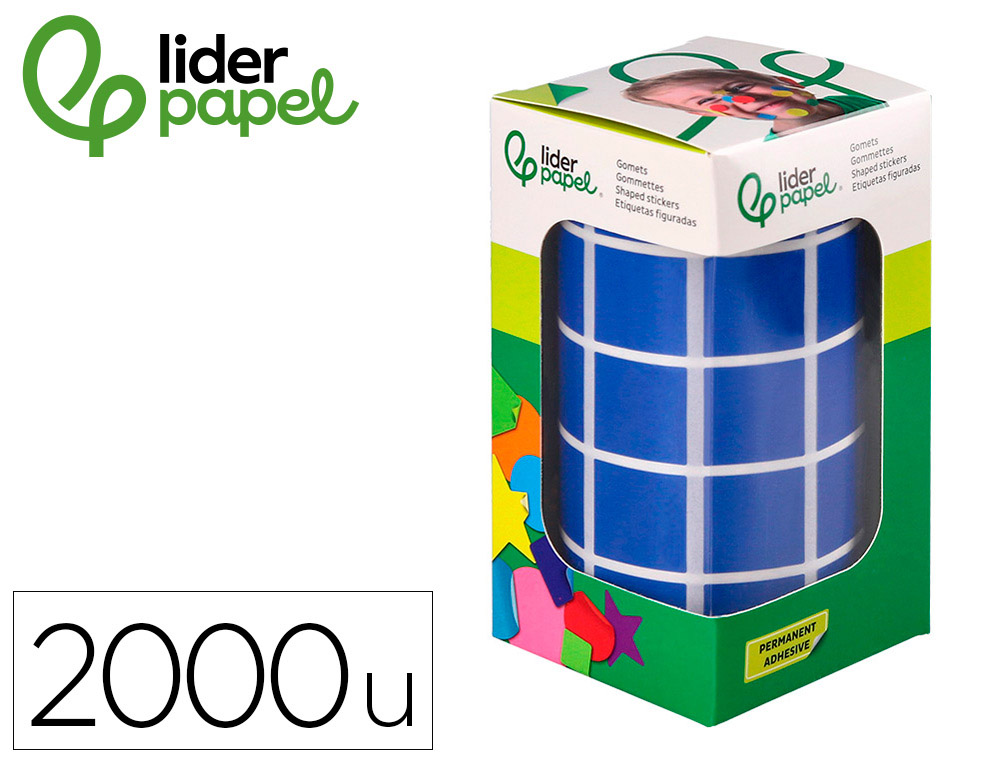 ETIQUETAS ESCOLAR LIDERPAPEL AUTOADESIVAS QUADRADO 20X20 MM AZUL ROLO DE 2000 UNIDADES EM CAIXA DE CARTAO
