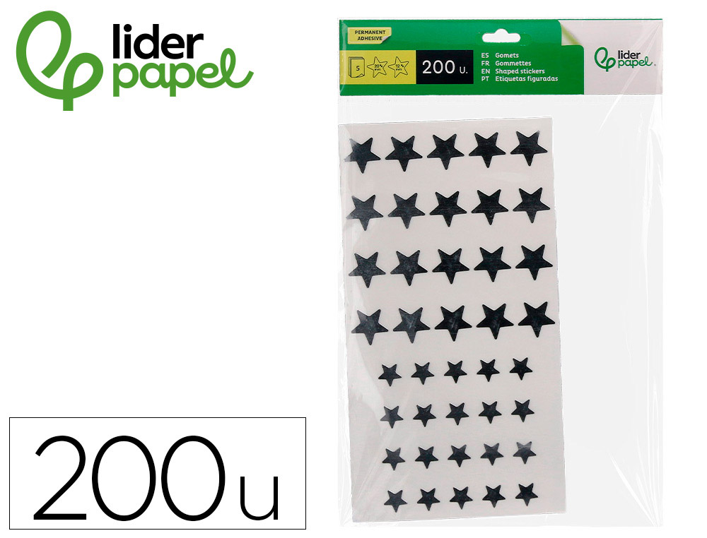 ETIQUETAS ESCOLAR LIDERPAPEL AUTOADESIVAS ESTRELAS PRATEADAS SORTIDAS BOLSA DE 5 FOLHAS COM 200 UNIDADES