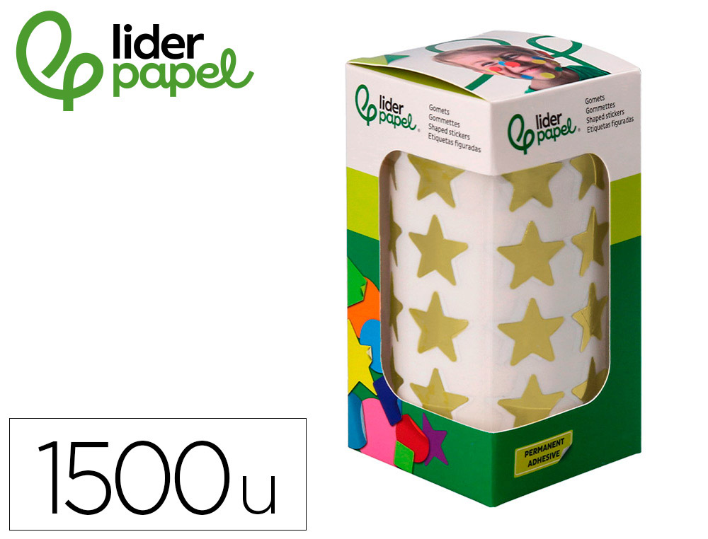 ETIQUETAS ESCOLAR LIDERPAPEL AUTOADESIVAS ESTRELAS DOURADAS SORTIDAS 1500 UNIDADES EM CAIXA DE CARTAO