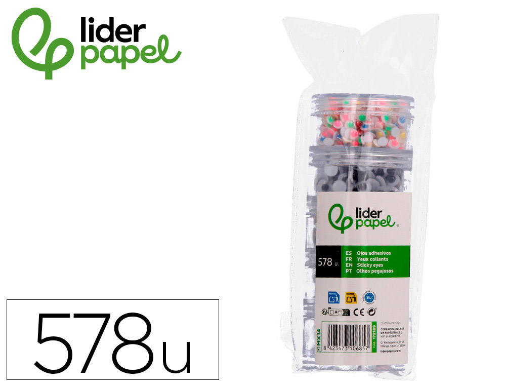 OLHO ADESIVO LIDERPAPEL TAMANHOS E CORES SORTIDOS 5 FRASCOS ADAPTAVEIS COM 578 UNIDADES