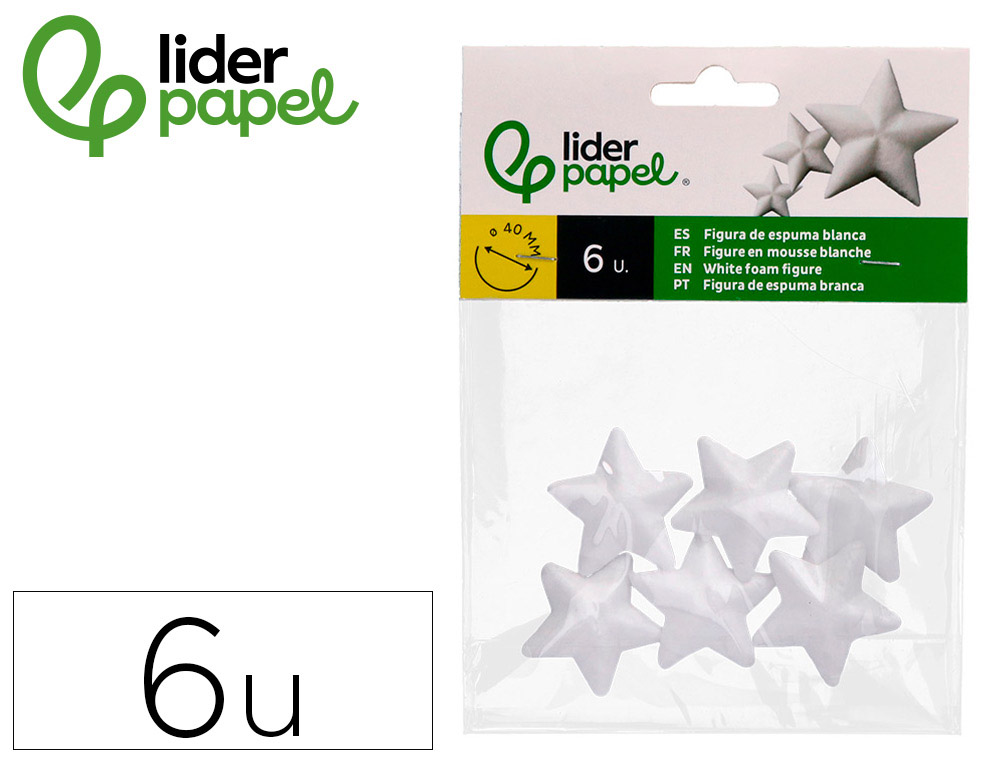 FIGURA DE ESPUMA BRANCA LIDERPAPEL ESTRELA DE 4 CM BOLSA COM 6 UNIDADES