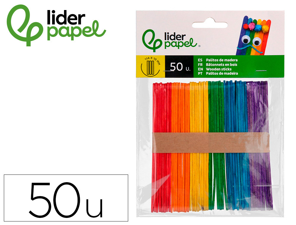 PALITOS DE MADEIRA LIDERPAPEL COR NATURAL 11,4 X 1 CM BOLSA COM 50 UNIDADES
