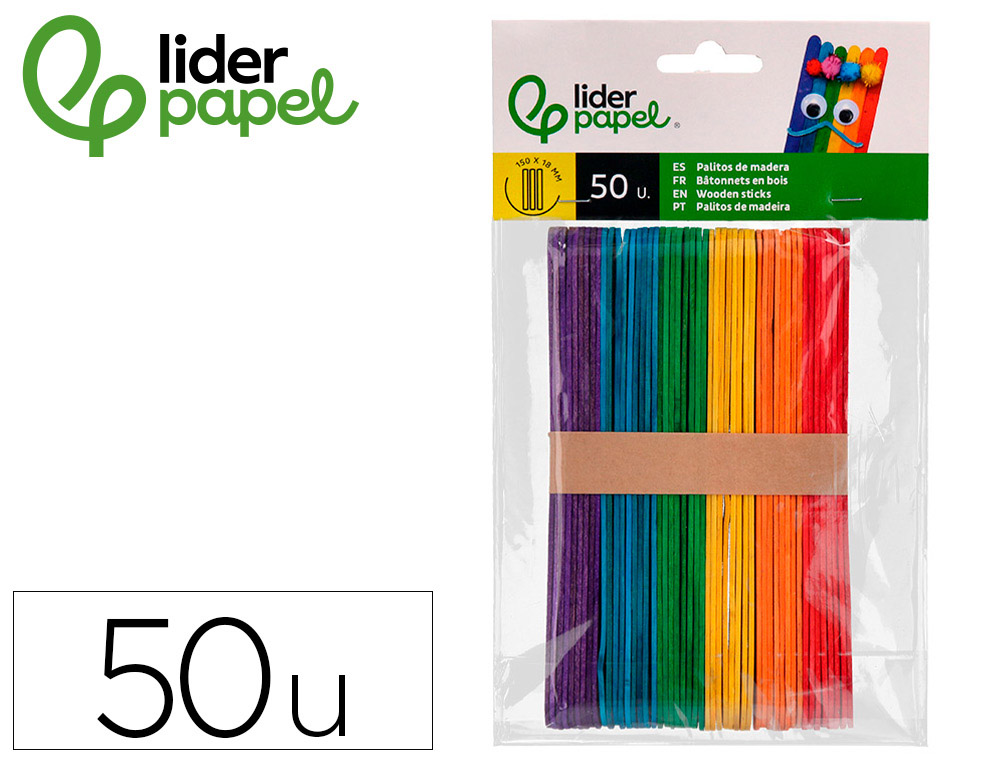 PALITOS DE MADEIRA LIDERPAPEL COR NATURAL 15 X 1,8 CM BOLSA COM 50 UNIDADES