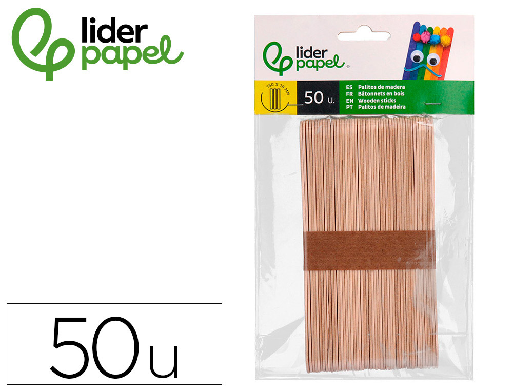 PALITOS DE MADEIRA LIDERPAPEL CORES SORTIDAS 15 X 1,8 CM BOLSA COM 50 UNIDADES