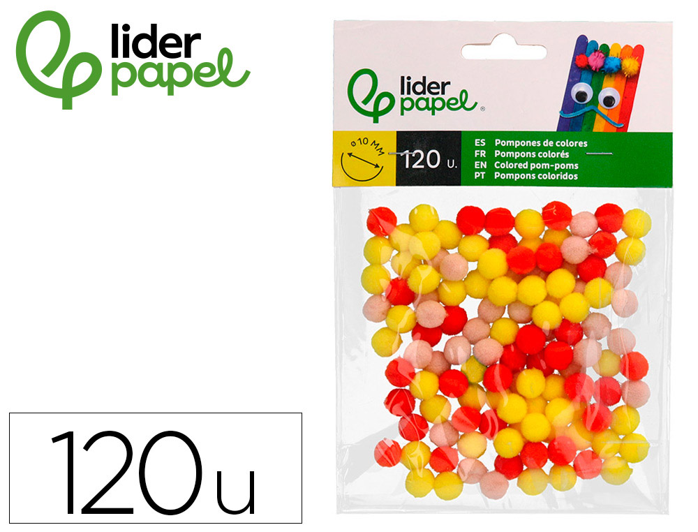 POMPONS DE CORES LIDERPAPEL 1 CM TONALIDADES QUENTES BOLSA COM 120 UNIDADES