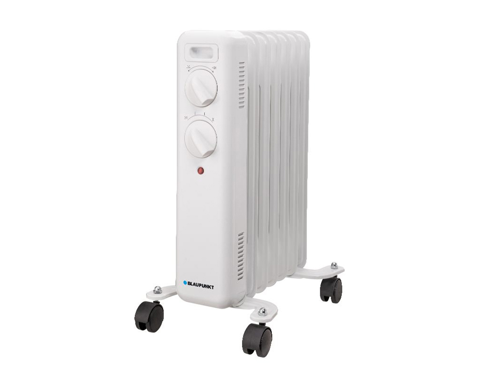 RADIADOR DE OLEO BLAUPUNKT 1500W 7 ELEMENTOS CALORIFICOS PROTECAO SOBRE AQUECIMENTO COM RODAS COR BRANCO