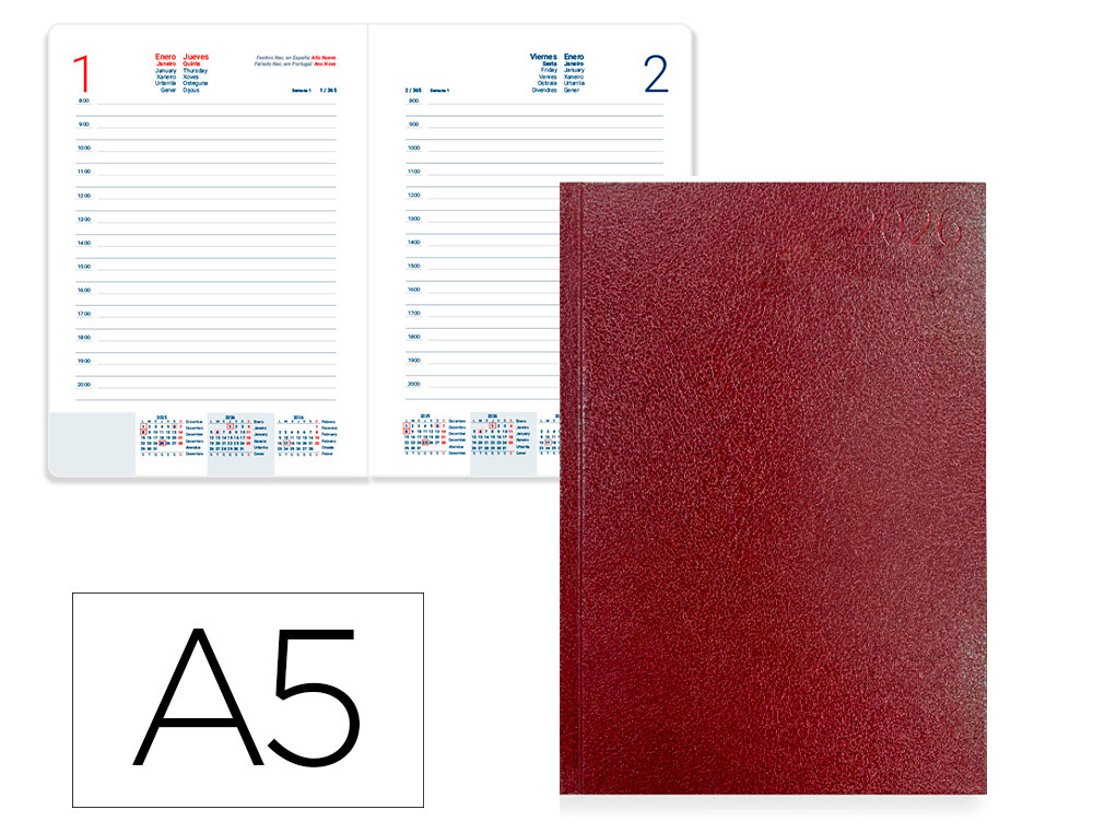 AGENDA ENCADERNADA LIDERPAPEL CORFU 15X21 2026 DIA PAGINA VERMELHO PAPEL 60 GR FSC IDIOMA PORTUGUES