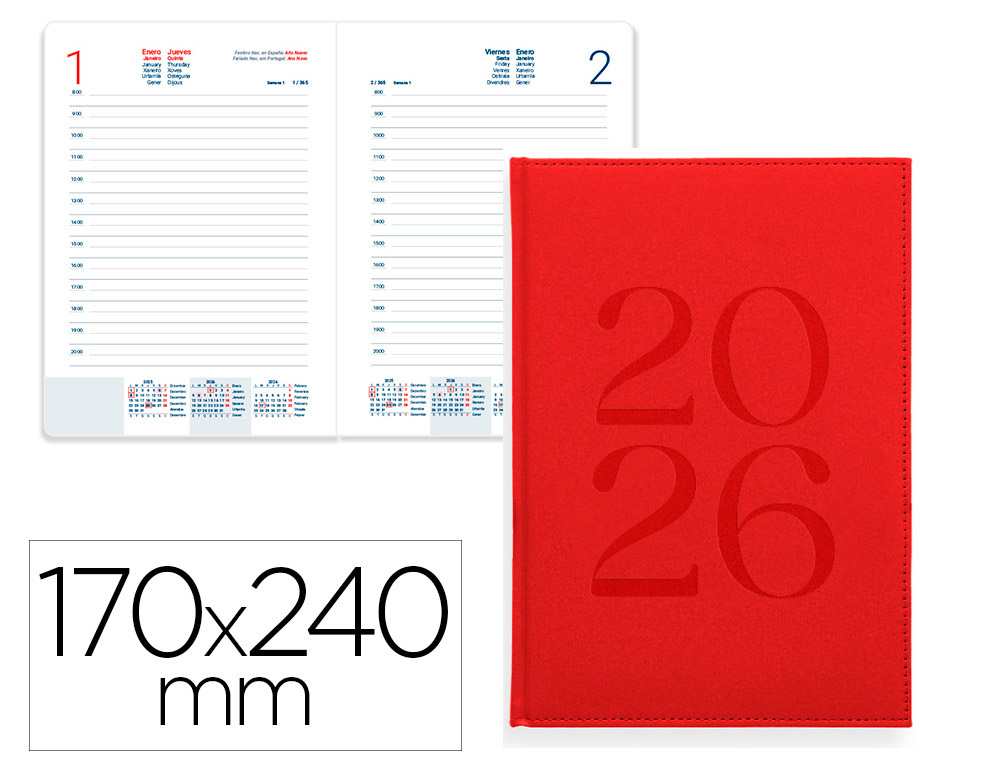 AGENDA ENCADERNADA LIDERPAPEL CRETA 17X24 2026 DIA PAGINA VERMELHO PAPEL 70 GR FSC