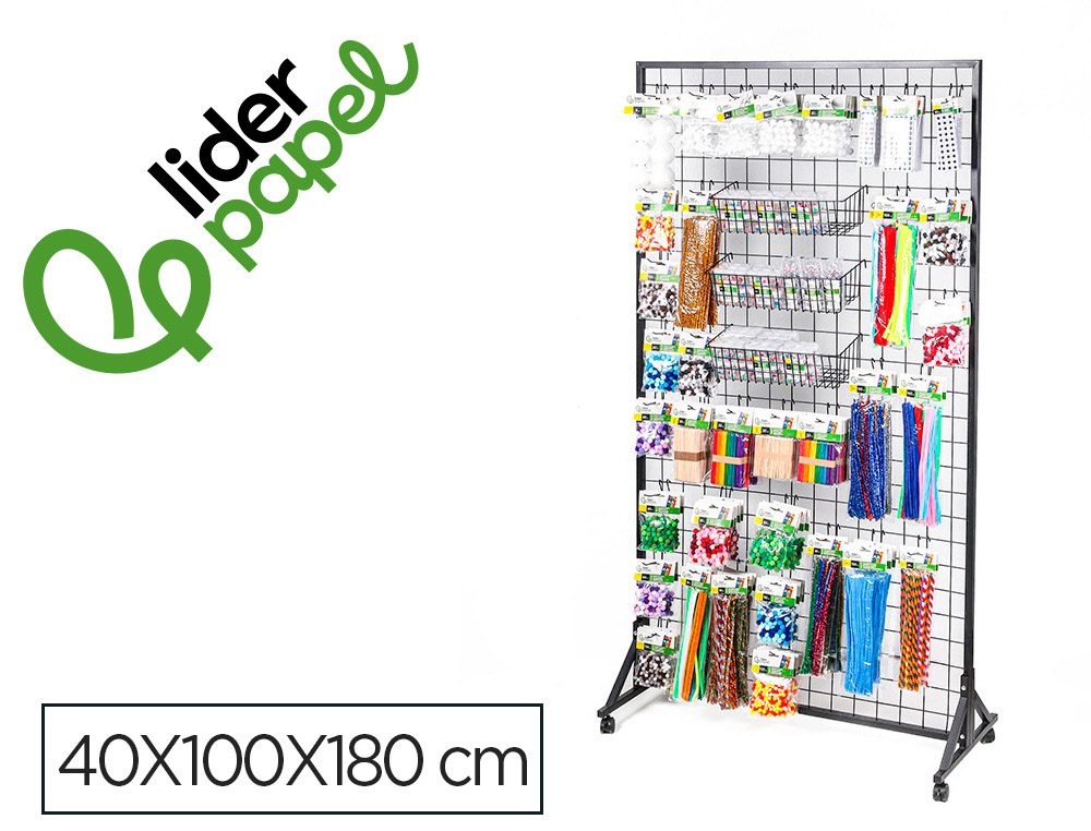 EXPOSITOR LIDERPAPEL METALICO PARA PRODUTOS DE MANUALIDADES COM 373 UNIDADES SORTIDAS 40 GANCHOS E 3 BANDEJAS