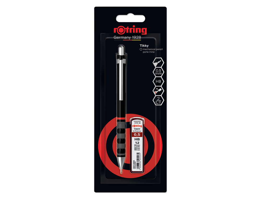 CONJUNTO LAPISEIRA ROTRING TIKKY 0,5 MM COR PRETO + 12 MINAS HB