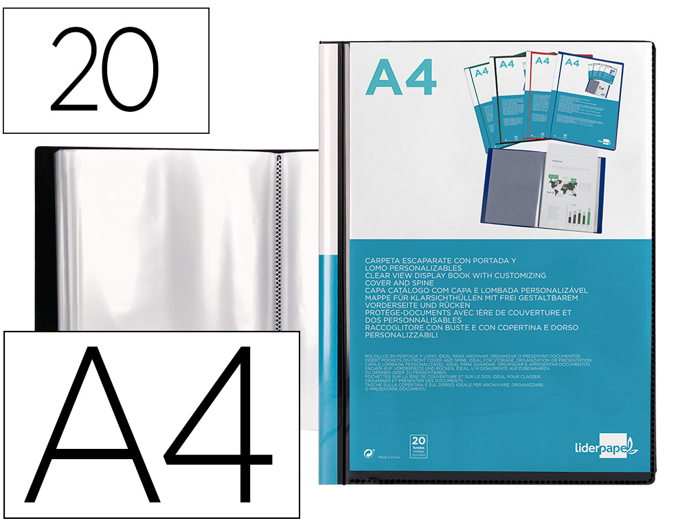 CAPA CATALOGO LIDERPAPEL 20 BOLSAS DIN A4 PRETO
