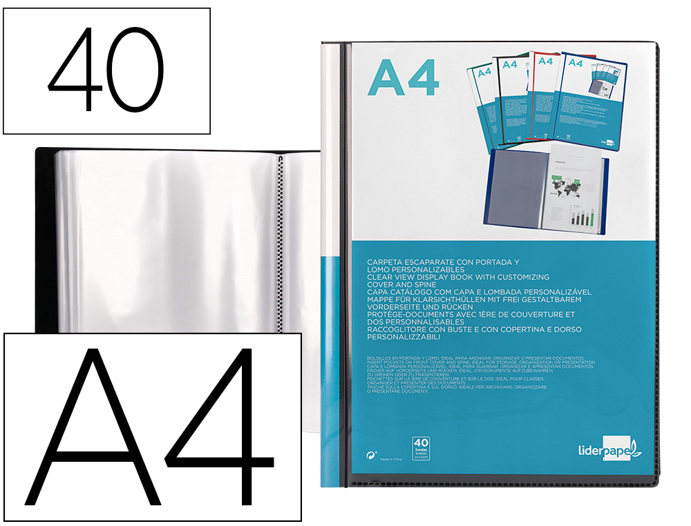 CAPA CATALOGO LIDERPAPEL 40 BOLSAS DIN A4 PRETO