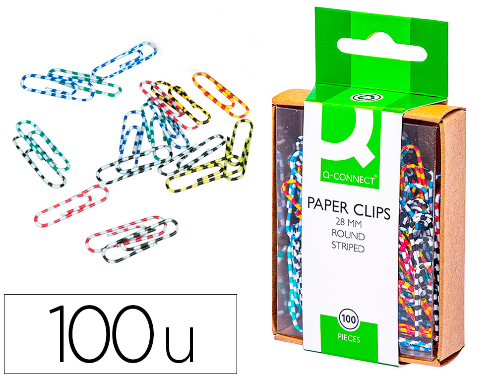 CLIPS DE COR RAIADOS Q-CONNECT - 28 MM CAIXA DE 100 UNIDADES