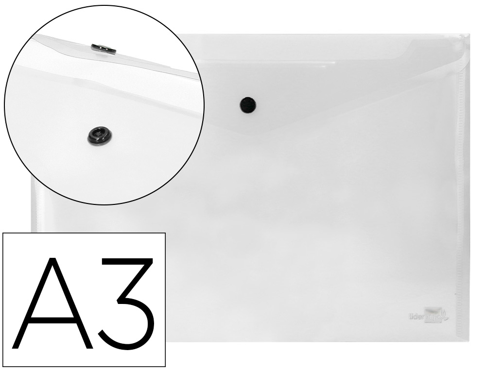 BOLSA PORTA DOCUMENTOS LIDERPAPEL COM MOLA DIN A3 TRANSPARENTE