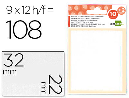 ETIQUETAS ADESIVAS LIDERPAPEL 10 + 2 FOLHAS 22X32 MM 108 ETIQUETAS