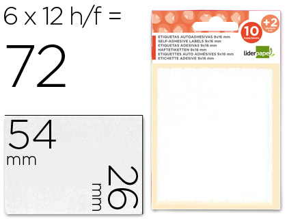 ETIQUETAS ADESIVAS LIDERPAPEL 10 + 2 FOLHAS 26X54 MM 72 ETIQUETAS