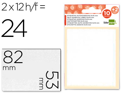 ETIQUETAS ADESIVAS LIDERPAPEL 10 + 2 FOLHAS 53X82 MM 24 ETIQUETAS