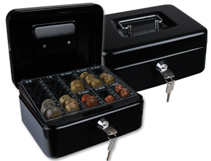 COFRE COM BANDEJA PARA MOEDAS Q-CONNECT 200X90X160 MM PRETO