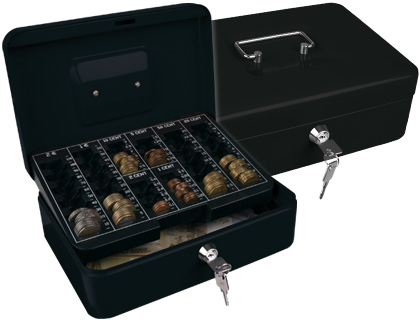 COFRE COM BANDEJA PARA MOEDAS Q-CONNECT 250X90X180 MM PRETO