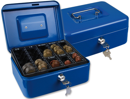 COFRE COM BANDEJA PARA MOEDAS Q-CONNECT 200X90X160 MM AZUL
