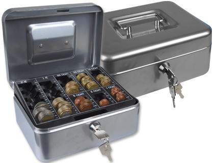 COFRE COM BANDEJA PARA MOEDAS Q-CONNECT 200X90X160 MM PRATA