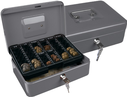 COFRE COM BANDEJA PARA MOEDAS Q-CONNECT 250X90X180 MM PRATA