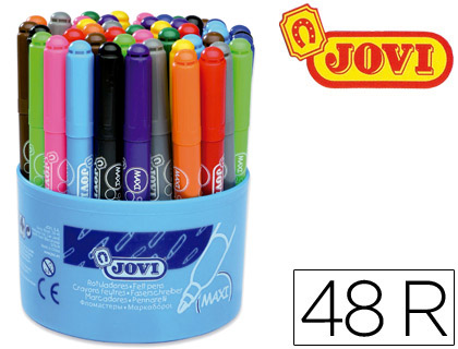BOIAO DE 48 MARCADORES PONTA GROSSA, COM 12 CORES DE 4 CADA COR, PONTA DE 13 MM JOVI MAXI