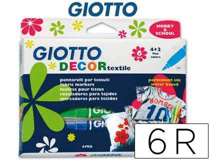 MARCADOR GIOTTO DECOR TEXTIL PARA TECIDOS CAIXA COM 6 UNIDADES SORTIDAS