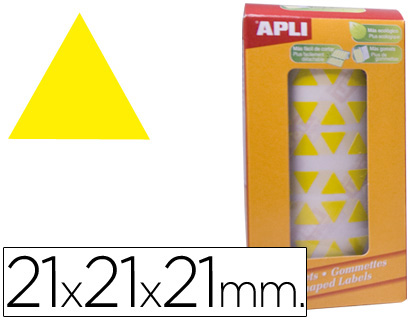 ETIQUETAS APLI AUTOADESIVAS TRIANGULARES 21X21X21 MM AMARELO EM ROLO DE 2832 ETIQUETAS