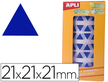 ETIQUETAS APLI AUTOADESIVAS TRIANGULARES 21X21X21 MM AZUL EM ROLO DE 2832 ETIQUETAS