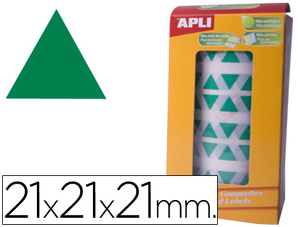 ETIQUETAS APLI AUTOADESIVAS TRIANGULARES 21X21X21 MM VERDE EM ROLO DE 2832 ETIQUETAS
