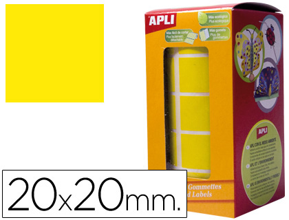 ETIQUETAS APLI AUTOADESIVAS QUADRADAS 20X20 MM AMARELO EM ROLO DE 1770 ETIQUETAS