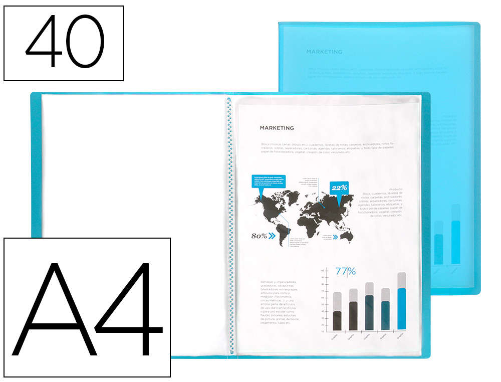 CAPA CATALOGO LIDERPAPEL 40 BOLSAS POLIPROPILENO DIN A4 TRASLUCIDA AZUL FROSTY
