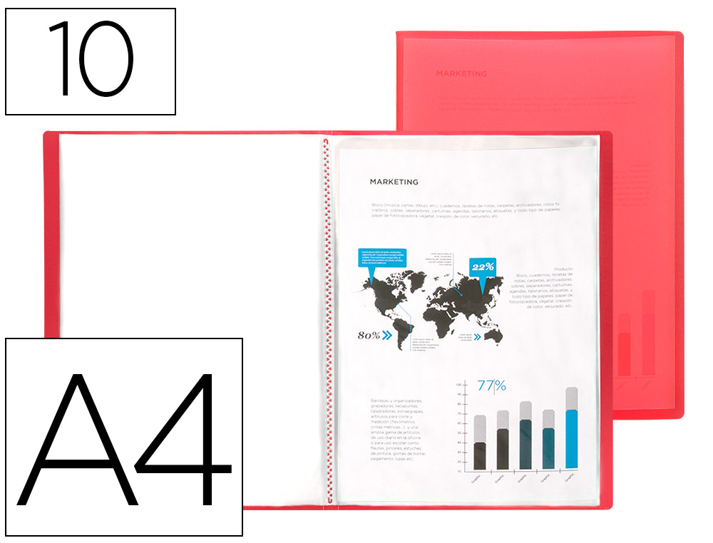 CAPA CATALOGO LIDERPAPEL 10 BOLSAS POLIPROPILENO DIN A4 VERMELHO