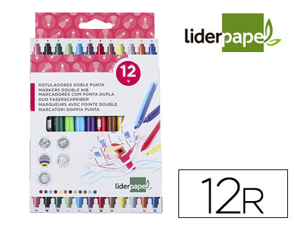 MARCADOR LIDERPAPEL FELTRO PONTA DUPLA CAIXA 12 CORES