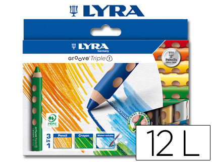 LAPIS DE COR AGUARELAVEL LYRA GROOVE TRIPLE TRIANGULAR MINAS 10MM CAIXA DE 12 CORES