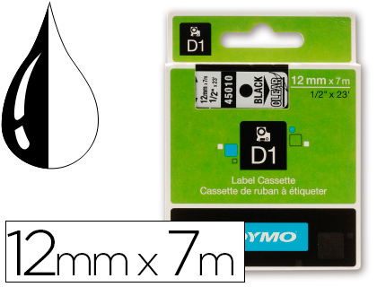 FITA DYMO PRETO TRANSPARENTE 12 MM X7 MT D1